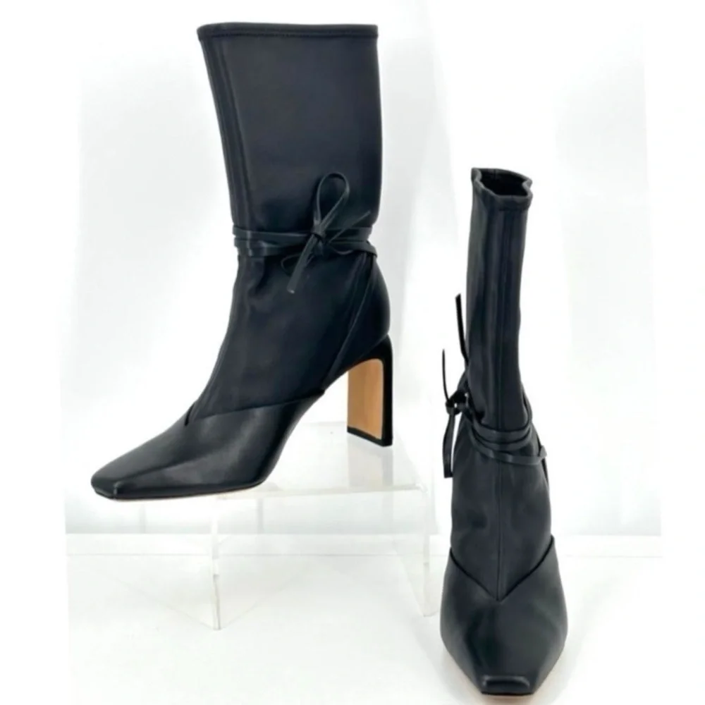 Jonathan Simkhai Tanner Leather Sock Pull On Ankle Tie Booties Boots ll size 38